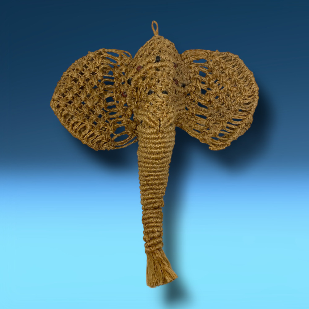 Handcrafted Woven Elephant Wall Accent in Natural Tan